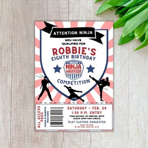 American Ninja Warrior Birthday Invitation, Editable Digital Invite, Ninja Theme, Personalized Instant Download, Printable 5x7