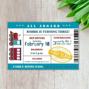 All Aboard Editable Train Birthday Invitation, Train Ticket Invite, Chugga Chugga Choo Choo Party Invitation,