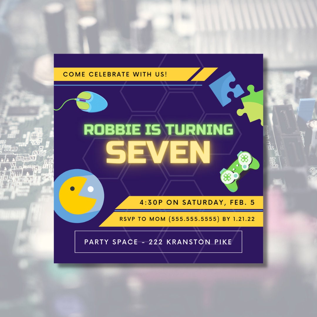 Neon Gamer Invitation Template Video Game Invitation Etsy