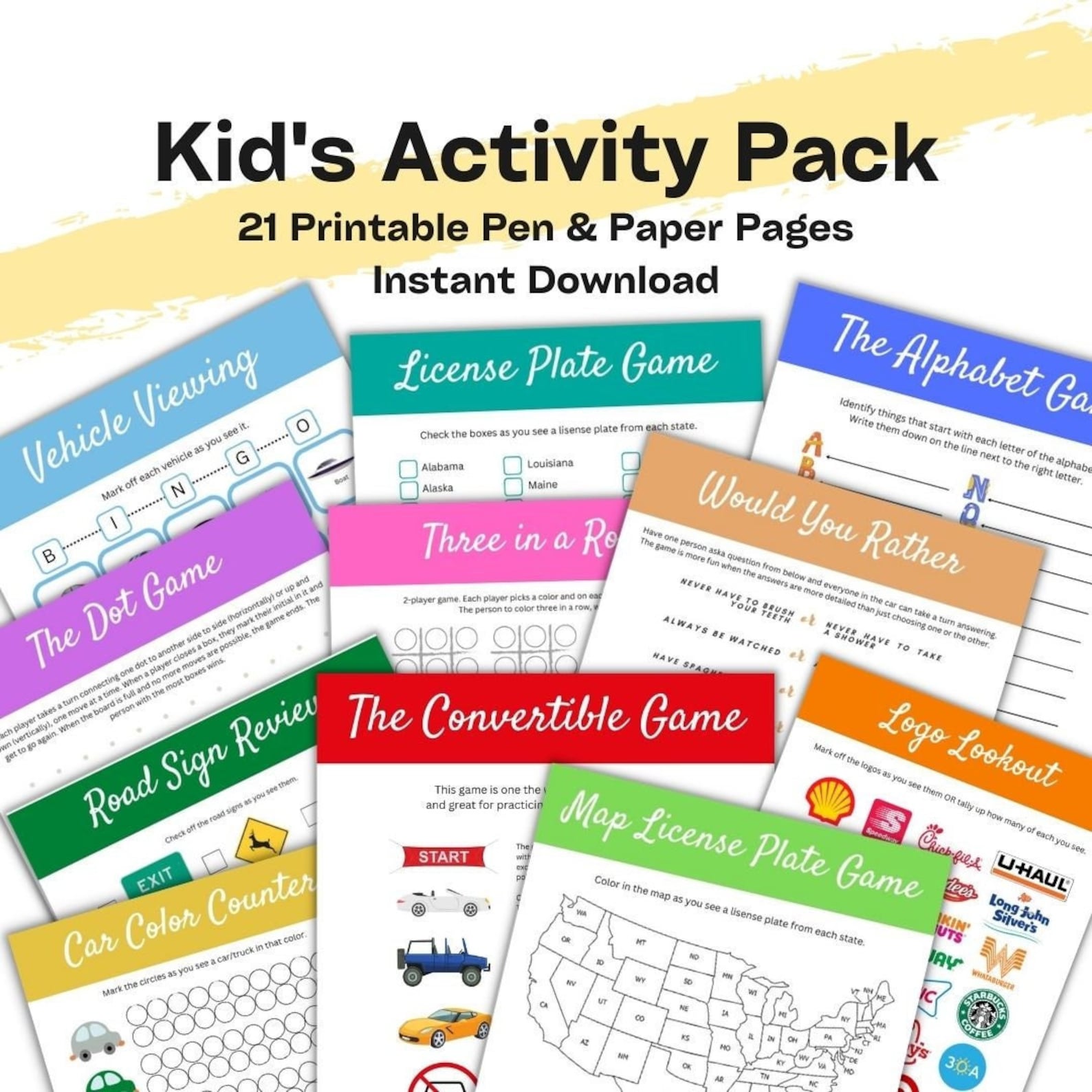 Kids Road Trip Games Printable, Holiday Travel Car Games, Travel