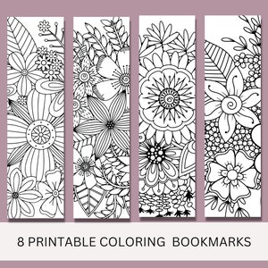 Coloring bookmarks, Printable bookmarks, Bookmarks to color, Coloring bookmarks for adult, Bookmarks set of 8, Mandala bookmarks, Floral