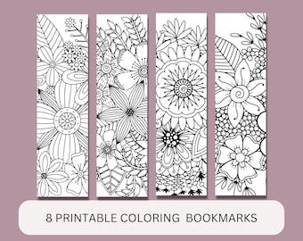 Floral Mandala Coloring Bookmarks: Set of 8 (Digital Download)