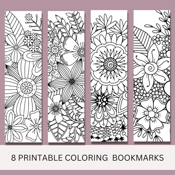 Coloring bookmarks, Printable bookmarks, Bookmarks to color, Coloring bookmarks for adult, Bookmarks set of 8, Mandala bookmarks, Floral