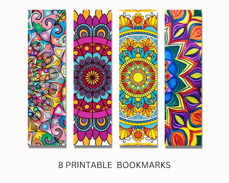 Bookmark Design Color:red Mandala Bookmarks: Colorful Printable Set of 8 (digital Download) - Etsy