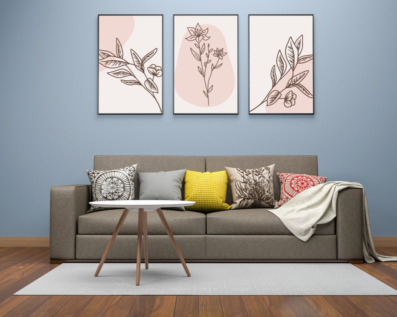 Minimalist Floral Wall Art, Flower Line Art Prints, Botanical Print ...