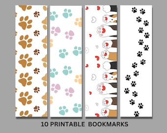 Printable Bookmarks for Kids - Cute Animal Designs, Dog Paw Print Bookmark, Gift for Booklover, Digital Download