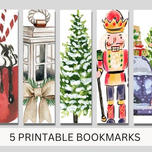 Christmas Bookmarks, Watercolor Bookmarks, Printable Bookmarks, Bookmarks for Booklover, Book Accessories, Bookish Gift, Bool Lover Gift