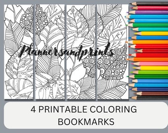 Fall Leaf Coloring Bookmarks: Set of 4 Printable Designs (Digital Download)
