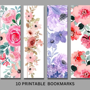 Printable Bookmarks, Bookmark Set of 10, Digital Bookmark, Reader Gift, Floral Bookmark, Bookmarks for Woman, Aesthetic Bookmark