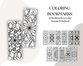 Printable Coloring Bookmarks: Mandala & Floral Designs (Set of 16) (Digital Download)