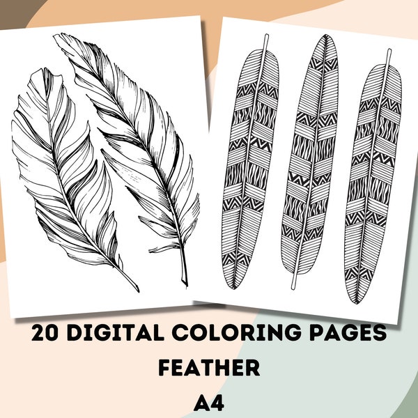 Printable Feathers coloring pages, 20 Feather Coloring sheets, Adult and Children Coloring Page, Coloring Sheets pdf, Instant Download
