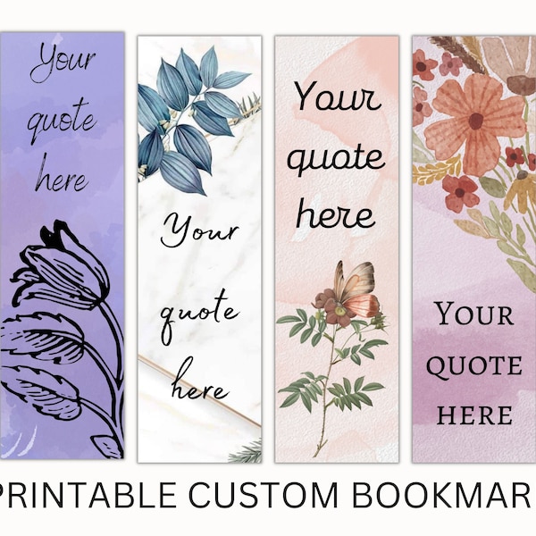 Printable Custom Bookmarks, Bookmark set of 4, Digital Bookmarks, Printable Bookmarks, Custom Quote, Custom Text Print, Unique bookmarks
