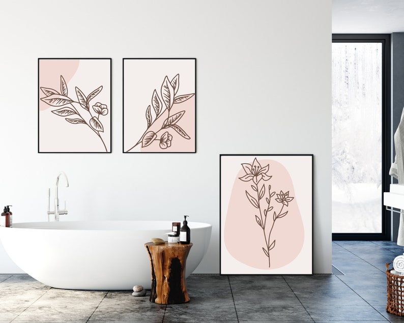 Minimalist Floral Wall Art, Flower Line Art Prints, Botanical Print ...