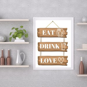 Printable Kitchen Wall Decor, Housewarming Gift, Kitchen Wall Art, Wood ...