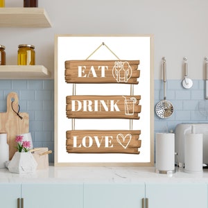 Printable Kitchen Wall Decor, Housewarming Gift, Kitchen Wall Art, Wood ...