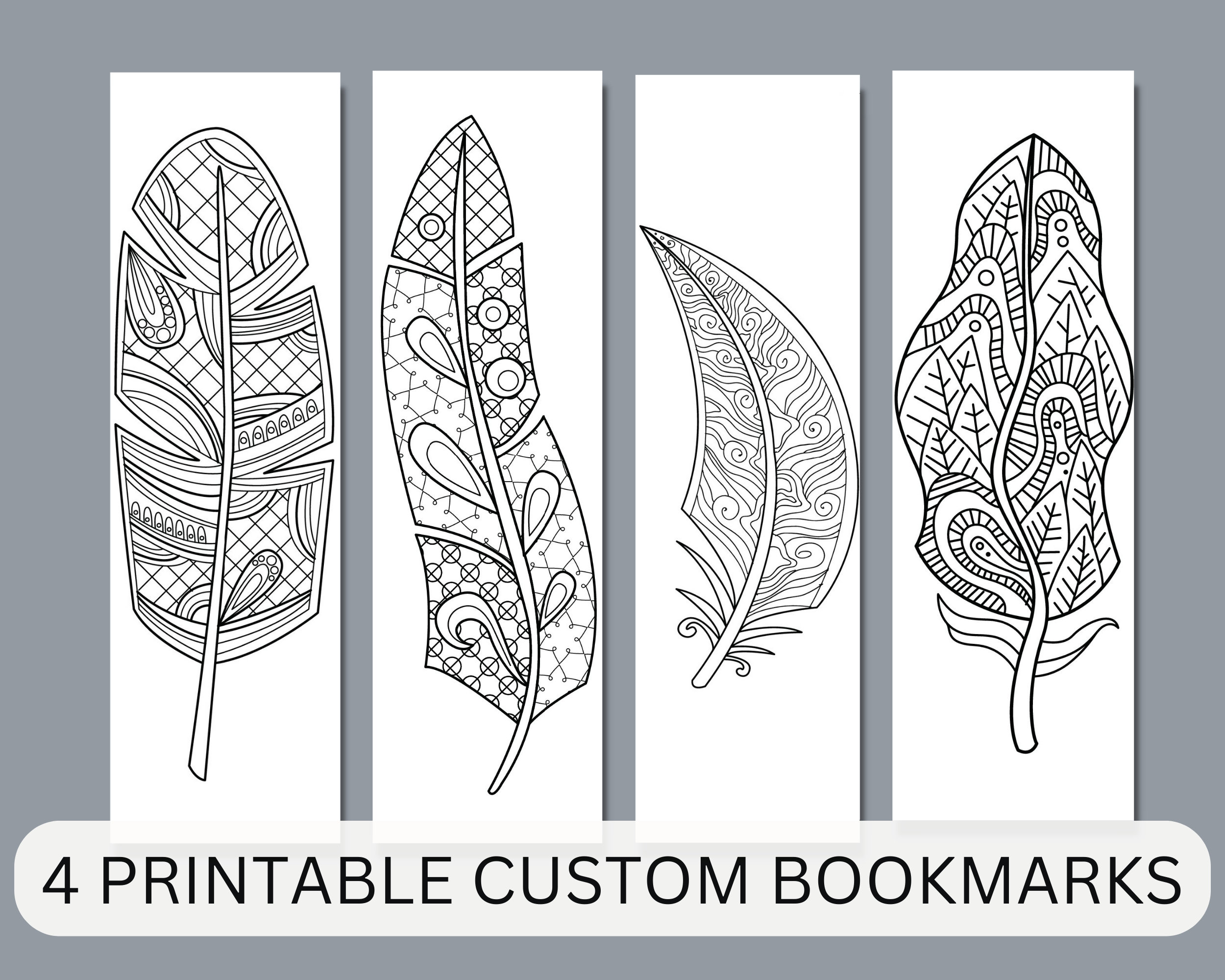Printable Coloring Bookmarks Set of 4 Feather Coloring - Etsy