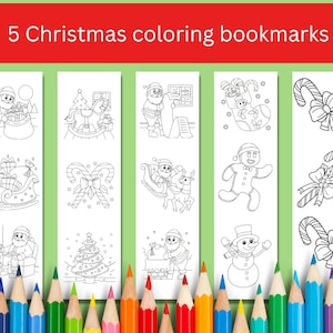 5 Printable Coloring Bookmarks for Christmas to color, Coloring School Activity, INSTANT DOWNLOAD Coloring Page, Christmas coloring bookmark