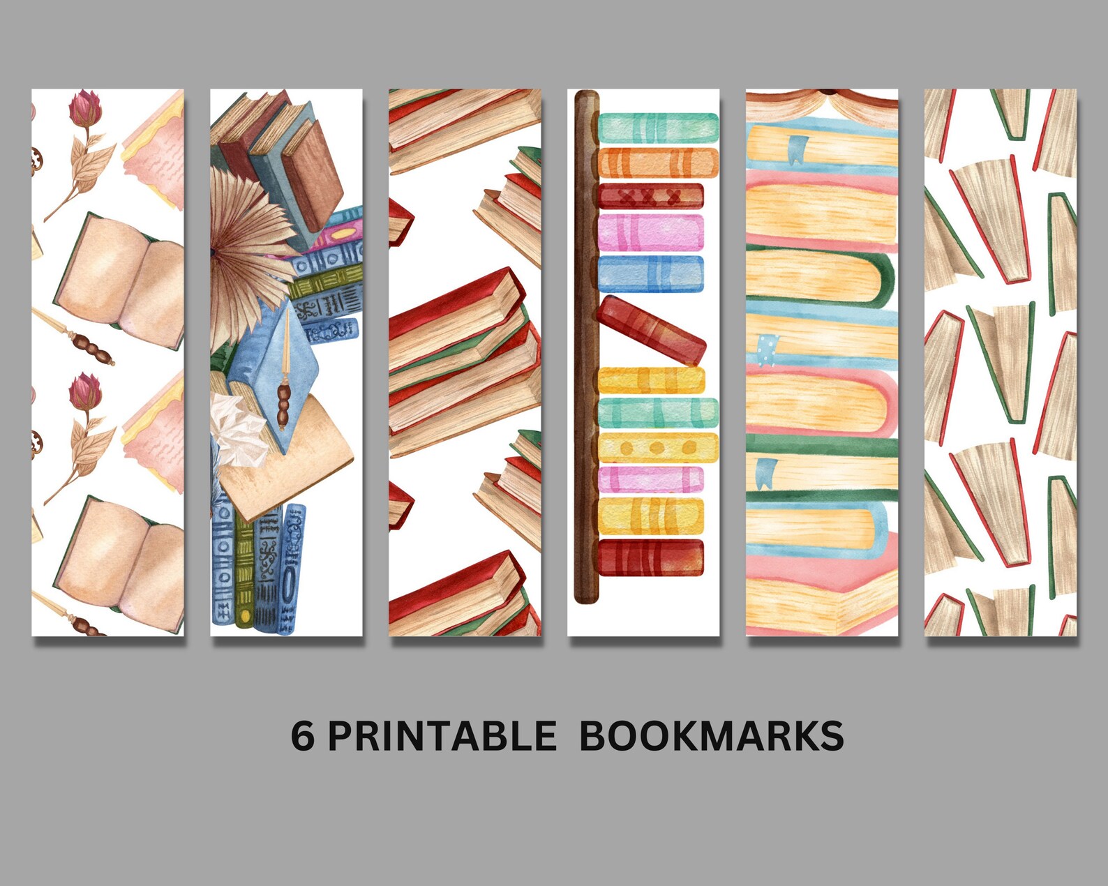 Book Art Print, Printable Bookmark, Set of 6 Prints, Bookish Print ...