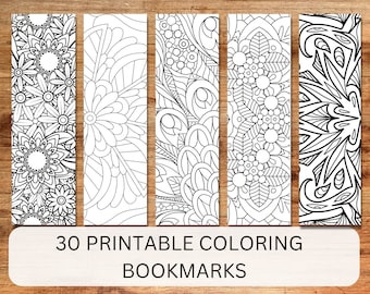 Mandala Coloring Bookmark Set of 30, Printable Bookish Gift (PDF)