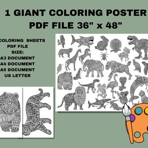 Giant Animal Mandala Coloring Poster: Large 36&quot; x 48&quot; (PDF)