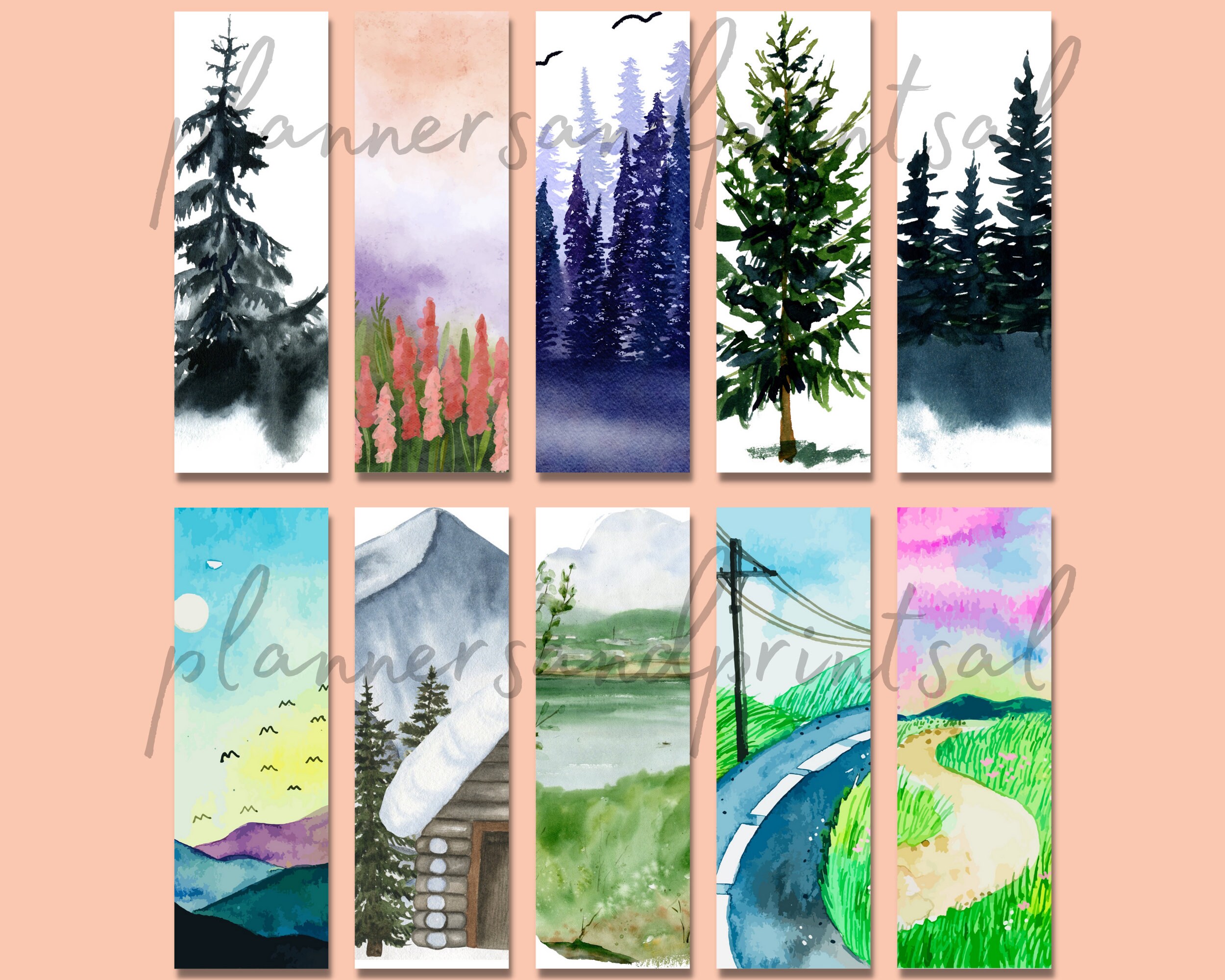 Printable Bookmarks With Watercolor Illustrations, Bookmark Set of 10 ...