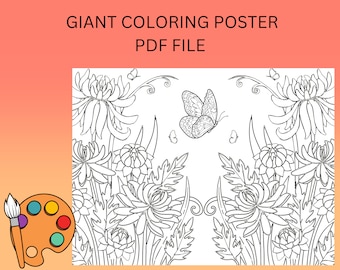 Póster gigante floral para colorear: 91 x 122 cm (descarga digital)