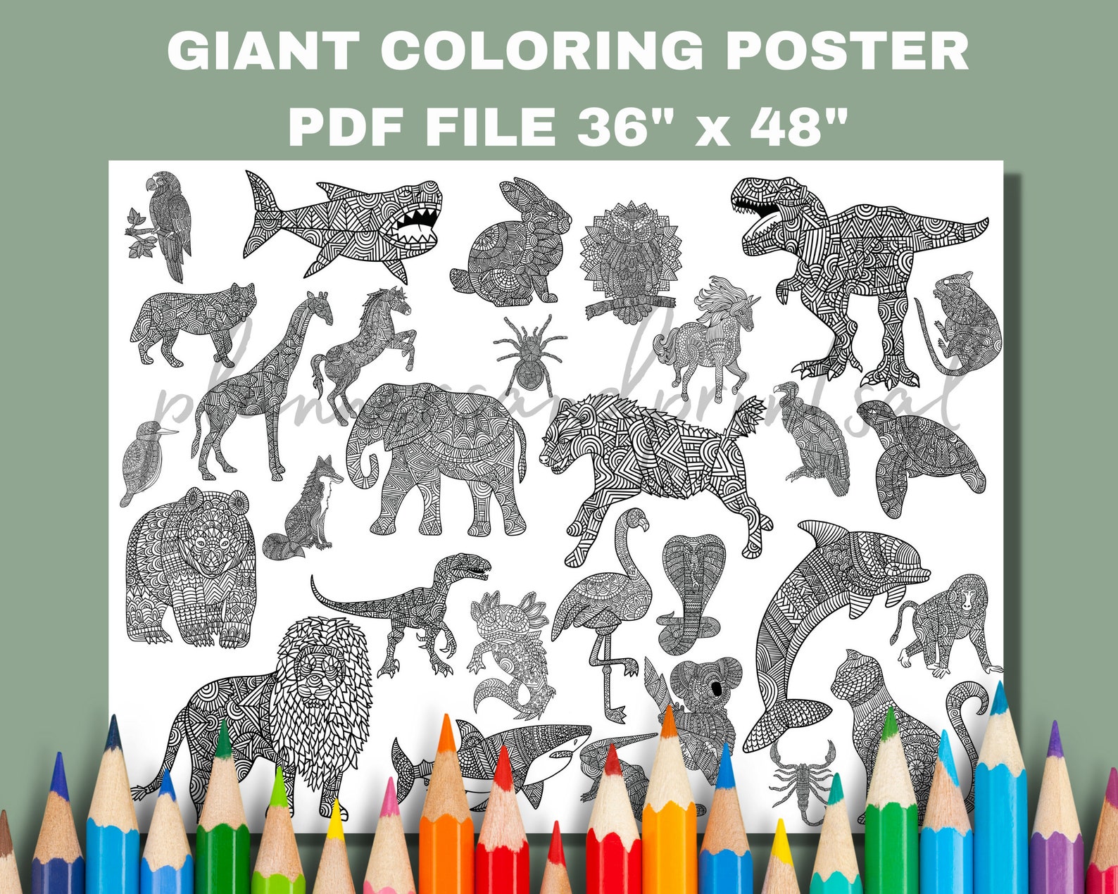Giant Coloring Poster, Animal Coloring Poster, Printable Coloring