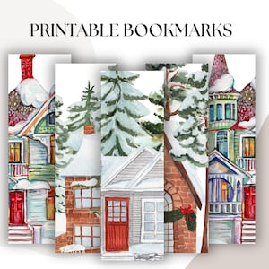 Printable bookmark, Snow bookmark, Christmas Bookmark, Bookmark set of 5, Winter bookmark, Digital bookmark, Cute bookmarks, Bookish gift