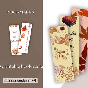 Printable Bookmark, Set of Ten Fall Design Printable, Digital Product ...
