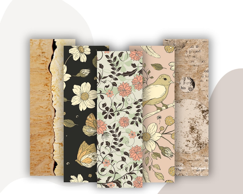 Vintage Floral Printable Bookmarks: Unique Designs Set (digital ...