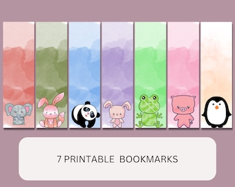 Bookmarks for kids, Printable Bookmarks, Animal Bookmarks, Digital Bookmark, Pdf Download, Set of 7 bookmarks, Booklover gift, Cute bookmark
