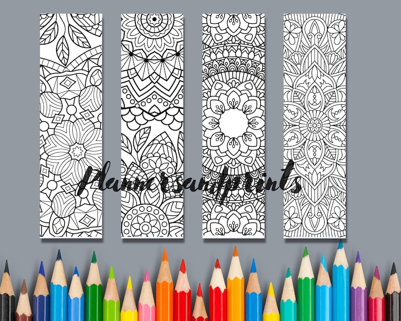 Mandala Printable Bookmarks, Printable Coloring Bookmarks Set of 20