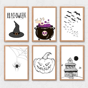 Poster di Halloween, set di 6 stampe artistiche di Halloween, bundle di stampe artistiche da parete per gallerie, arredamento minimalista per la casa, download digitale