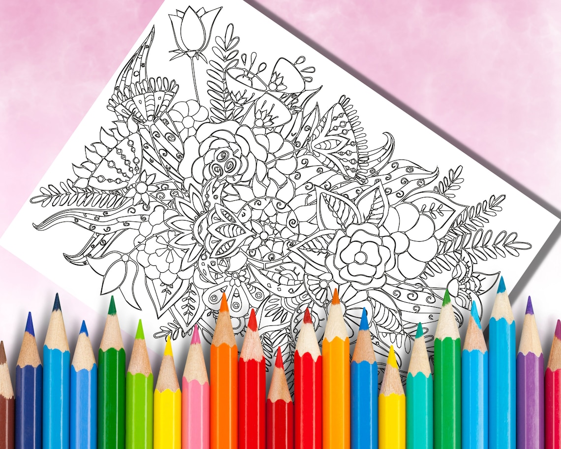 Giant Coloring Poster, Floral Coloring Poster, Adult Coloring Page