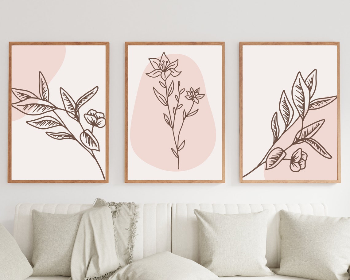 Minimalist Floral Wall Art, Flower Line Art Prints, Botanical Print ...