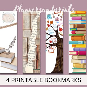 Printable Bookmarks, Bookmark set of 4, Cute Bookmarks, Vintage bookmark, Bookmark gift, Reading Accessory, Booklover gift, Digital Download