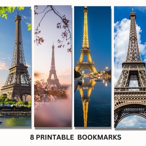 Printable Eiffel Tower Bookmarks - Paris-Themed Digital Bookmarks - 8 Cute Bookmarks - Book Lover Gift - French-Inspired Reading Accessories