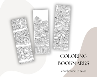 Book Lover's Coloring Bookmarks – Digital Download of 7 Unique Printable Designs, Bookish Bookmark Designs