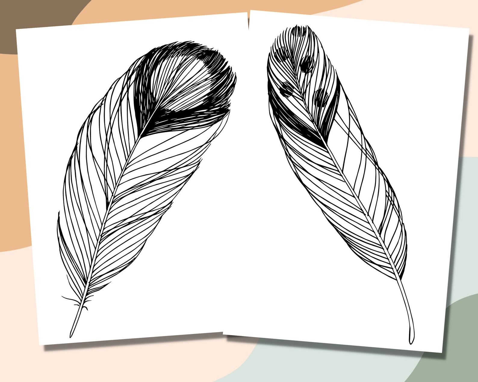 Printable Feathers Coloring Pages 20 Feather Coloring Sheets Etsy