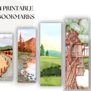 Nature bookmark, Printable bookmark, Book art print, Bookish Print, Bookmark set of 4, Book lovers gift, Books print, Digital bookmark