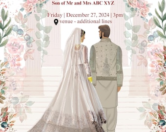 Floral Nikah Wedding Invitation: Muslim Pakistani Design (Digital)
