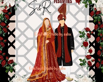 Custom Pakistani Nikkah Wedding Invitation Bundle: Outfit Colors, Digital Files