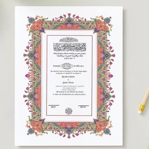 Certificat islamique NIKAH, contrat de mariage traditionnel, Nikah Nama, certificat de mariage musulman, cadeaux de mariage, couleur personnalisée au choix