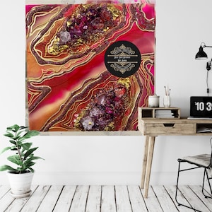 Pink and Gold Resin Geode Wall Art: Luxury Abstract Painting