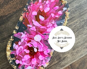 Resin Vanity Tray: Red, Pink & White Rose Blooms - Gold Accents