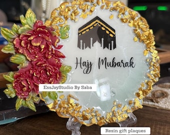 Hajj Mubarak Kaaba Resin Plaque with Rose Design – Custom Text Keepsake