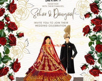 Digital Pakistani Wedding Invitation: Traditional Nikkah Card (5x7 inches PNG File