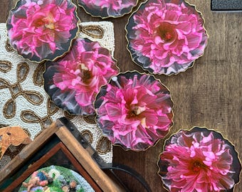 手作りのピンクのバラの樹脂製コースターセット、花柄の装飾 - Etsy 日本