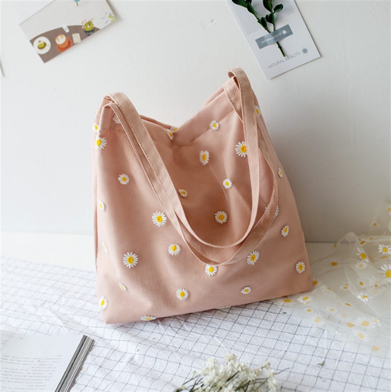 Daisy Flower Canvas Shoulder Bagstote Bageveryday Etsy