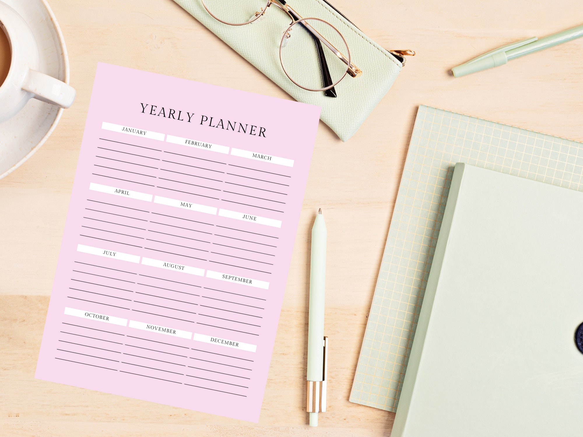 Minimal Yearly Planner in PDF, Printable Minimalist Yearly Planner ...